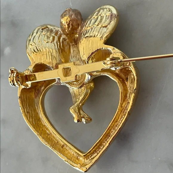 GIVENCHY Gold Ange/lCherub Heart Vintage Brooch Pin - Picture 8 of 16